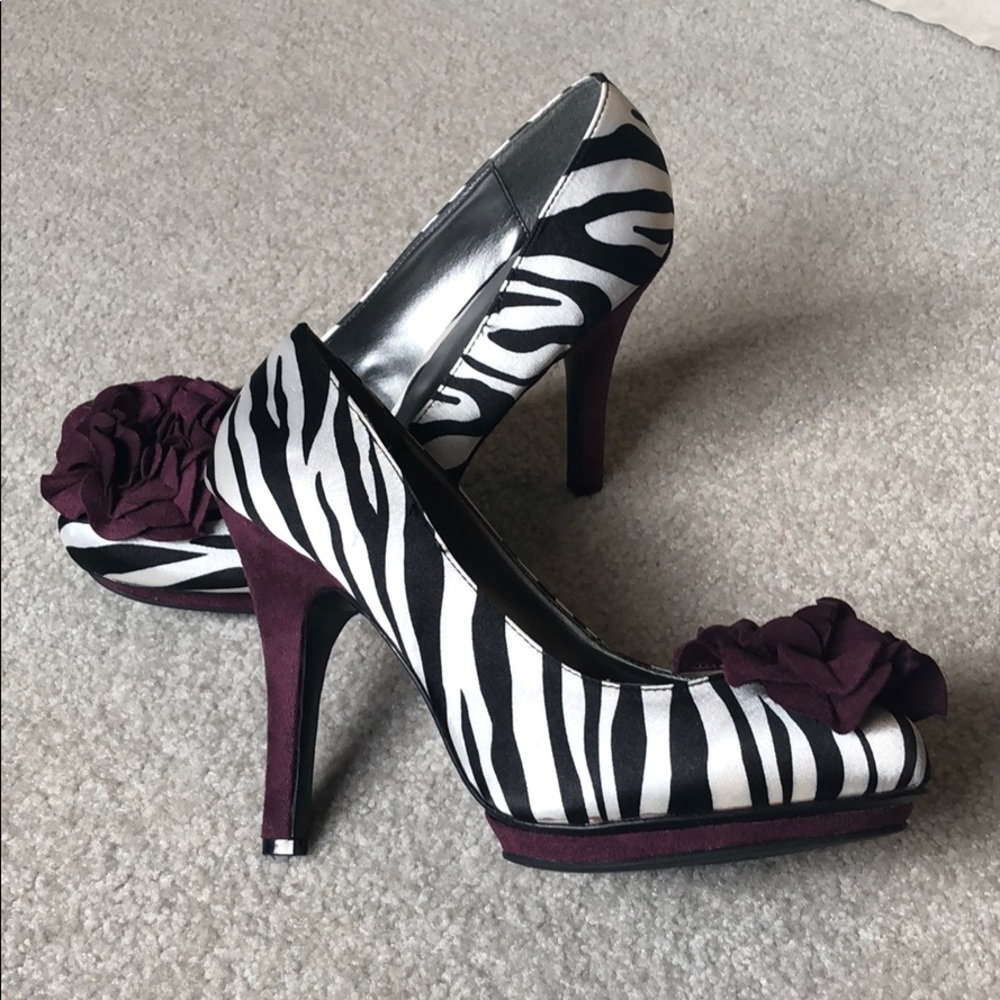 Zebra Platform Heels with Purple Accents